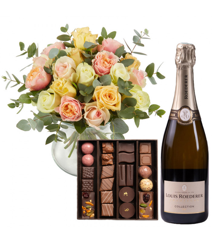 fleurs chocolats et champagne