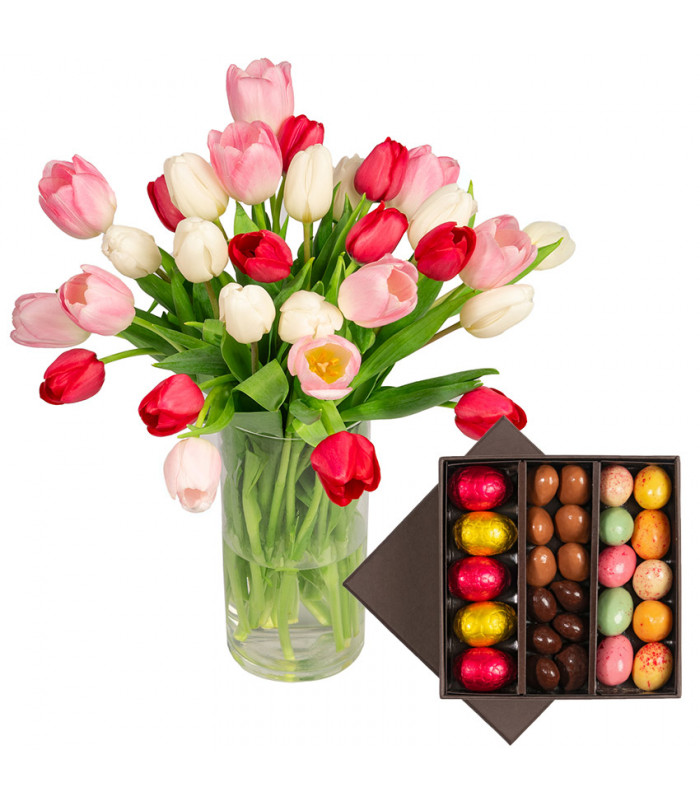 Fleurs et chocolats de Pâques