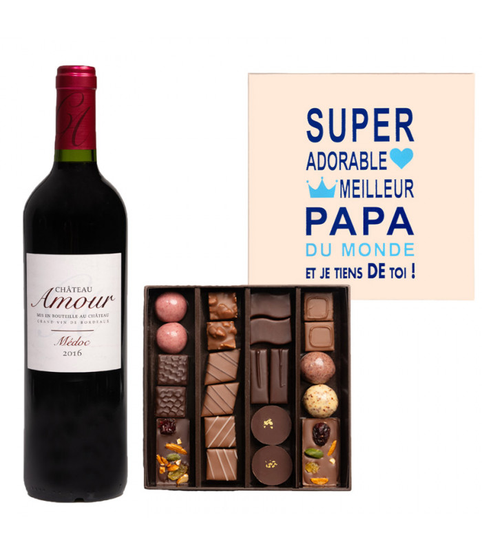 cadeau papa chocolats vin