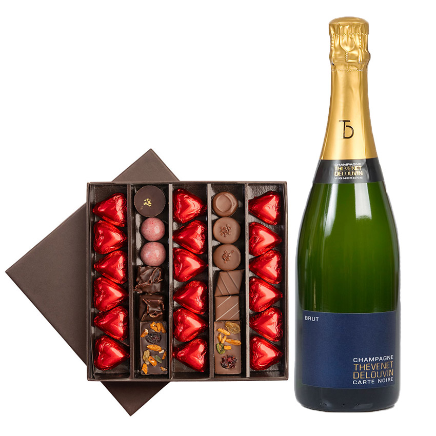 champagne et chocolats saint-valentin